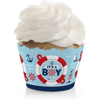 Stor prik af lykke ahoy det er en dreng - nautiske baby shower dekorationer - fest cupcake indpakning