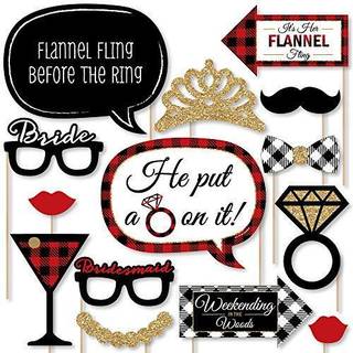 Big Dot of Happiness Flannel Fling före ringen - Buffalo Plaid Bachelorette Party Photo Booth Props Kit - 20 Count