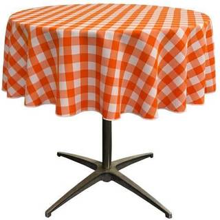 La Linen Polyester Gingham Checkered 58-tommer rund dug hvid og orange