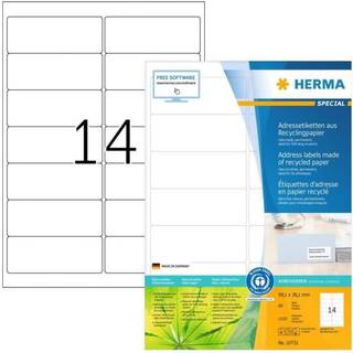 Herma etiket recycled 99,1x38,1mm, 14 etiketter pr ark, 80 ark, hvid
