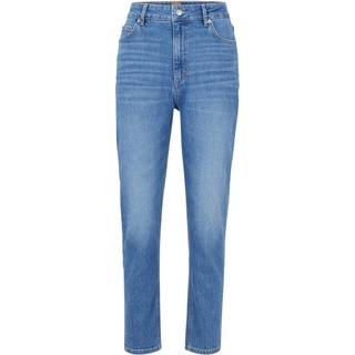 Afkortede jeans med høj talje i blåt denim med behageligt stræk