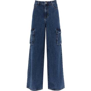 Self-Portrait Mid-rise wide-leg denim cargo pants - blue - 27