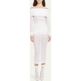 Dolce&Gabbana x Kim ruched off-shoulder tulle midi dress - white - XS