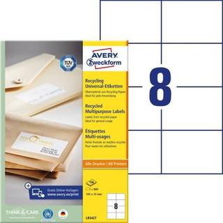 Avery LR3427 Universaletiketter af genbrugspapir 105x74mm 100ark