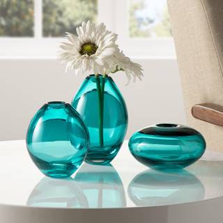 Torre & Tagus Mini Glass Vases | Art Glass Bud Vase S?t med 3 sm? blomstervaser til boligindretning Dark Teal Vase til bordindretning Handbl?st K
