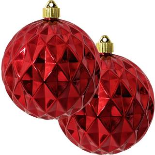 Jul af Krebs 6 """" (150 mm) Diamond Shiny Sonic Red [2 stykker] Ekstra store faste store store store store udendørs plastiske UV -kuglepynt hængen