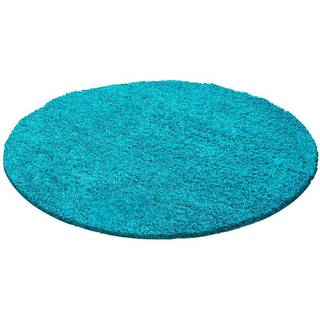 Dream Rund Shaggy tæppe Ensfarvet - Turkis - 120x120 (Rund)