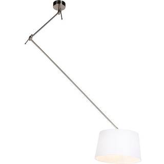 Stål pendellampe med hvidt linnedskærm 35 cm - Blitz