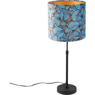Bordlampe sort med fløjlsskærm sommerfugle med guld 25 cm - Parte