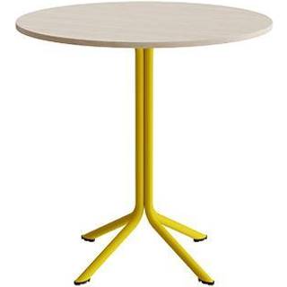 Bord Atlas 1133 Ø900x900mm, Hvidpigmenteret eg med gult understel