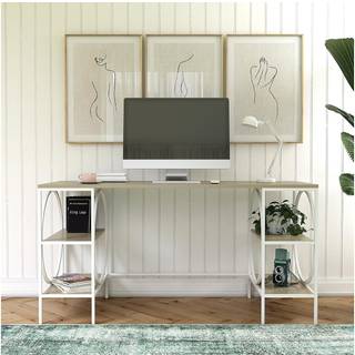 Sokkelskrivebord i lamineret lyst eg-look