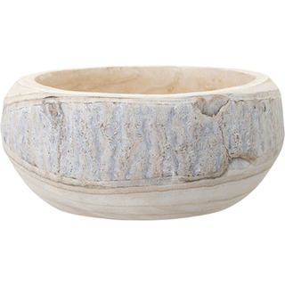 Bloomingville Dekorativ håndskåret Paulownia Wood Bowl Whitewashed 10,5 i diameter 4,25 i høj