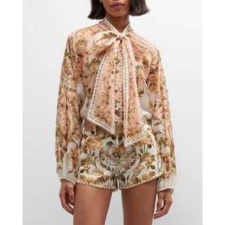 Zimmermann Chintz floral tie-neck ramie blouse - multicoloured - XS