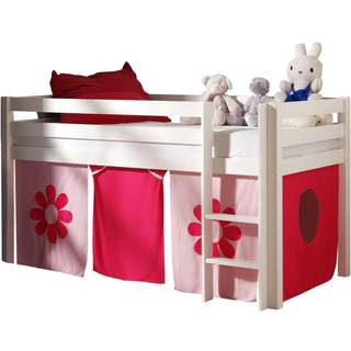 Halvhøj seng til børn Pino – hvid med Pink Flower gardin