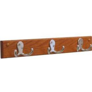 Wooden Mallet 3 Double Prong Hook Rail/Coat Rack Nickel Hooks Medium Oak