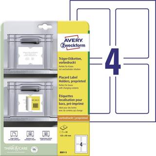 Avery 8001-5 Placard etiketholdere, forprintede 120x80mm 5ark