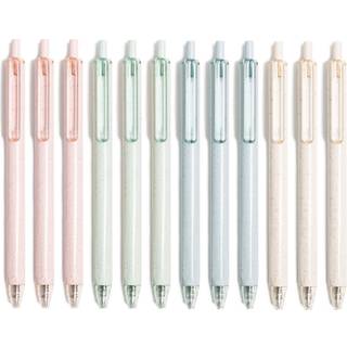 U Brands U-eco Pastelprikkede Gel-klikpenne - 12 stk., 0,7 mm, plantebaseret hvedestrå, sageblå/blush/creme