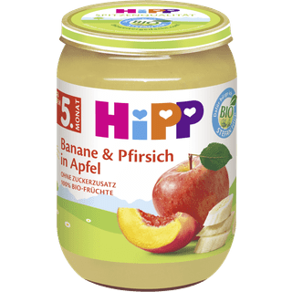 HiPP Økologiske frugter, banan og fersken med æble efter 4. måned 83.95 DKK/1 kg (6 x 190.0g)