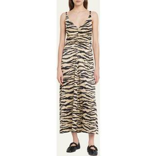 Ganni Printed satin slip midi dress - neutrals - XXS