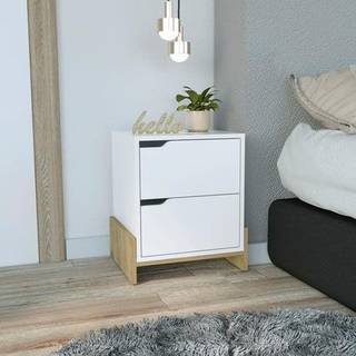 Tuhome Luss natbord Bedtbord med 2 -shauger -White / Macadamia -Bedroom