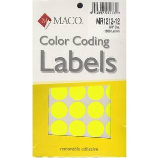 Maco Neon Yellow Round Farvekodende etiketter 3/4 tommer i diameter 1000 pr. Boks (MR1212-12)