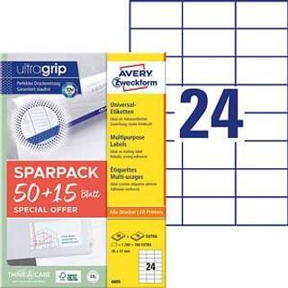 Avery 6605 Universaletiketter med ultragrip 70x37mm (65ark)