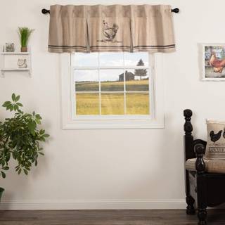 VHC Brands Sawyer Mill Charcoal Valance Curtain Farmhouse Country Chicken Cotton Grey and Tan til k?kkenvindue 20x72