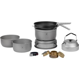 Spritbrænder Trangia 25 Large, 1000 W + 2 gryder &amp; vindskærm i HA / hårdanodiseret aluminium + 1 stegepande NS / Non Stick-teflon + 1 kaffekande + gribetang + rem, Uden brændstof