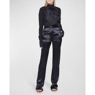 Victoria Beckham High-rise straight-leg satin pants - black - XXS