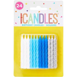 Levende blå hvid & sølv spiral fødselsdagslys - (pakke af 24) - Premium kvalitet og blændende diverse farve - Ideel til fødselsdagsfest