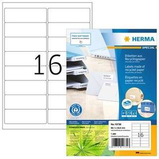 Herma etiket recycled 99,1x33,8mm, 16 etiketter pr ark, 80 ark, hvid