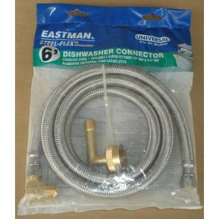 Eastman opvaskemaskininstallationssæt 6 fods forsyningslinje med 3/8 tommer komprimering ender 3/8 tommer MIP albue og 3/4 tommer FHT albue flett