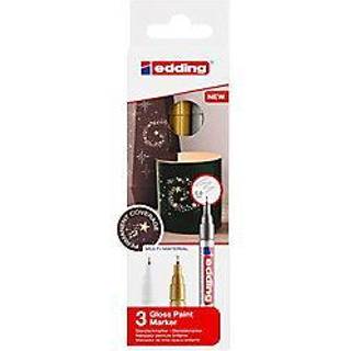 Edding 780 Gloss Paint Marker - White Gold Silver - S?t med 3 malingsmark?rer - Ekstra fine runde nib 0,8 mm - Malingspen til glassten Tr?plastpa