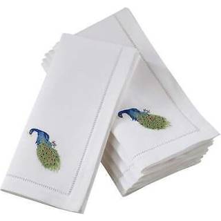 Saro livsstil broderet påfugl bord serviet med hemstitch -design (sæt på 6)