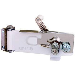 Swing-A-Way vægmonteret dåseåbner - stålhvid, magnetisk lågeløft, 3-stillings sving, holdbart tanddrevet hjul
