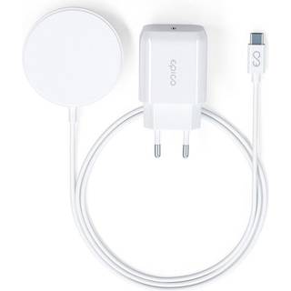 Epico 15W Magnetisk Trådløs Oplader m. 20W PD Vægoplader - MagSafe Kompatibel - Hvid