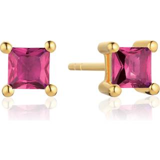 Sif Jakobs Ellera Quadrato forgyldte øreringe med pink cubic zirkonia
