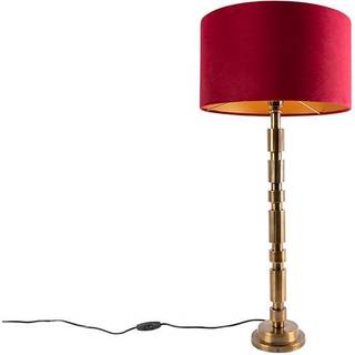 Art Deco bordlampe bronze 35 cm fløjlskærm rød - Torre