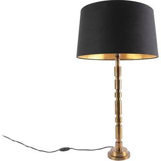 Art Deco bordlampe bronze med sort bomuldslampeskærm 45 cm - Torre