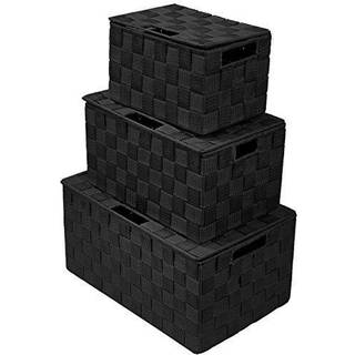 Sorbus opbevaringskurv med l?g mesh h?ndv?vet kurv dekorative opbevaringsbokse med l?g kurvkurvarrang?rer til opbevaring (variation pakke med 3 -