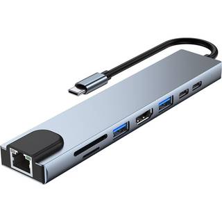 Lippa 8-i-1 87W USB-C hub - PD, 4K - Grå