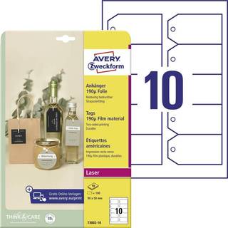 Avery T3002-10 Manillamærker hvide 190g Folie 90x50mm, 10ark