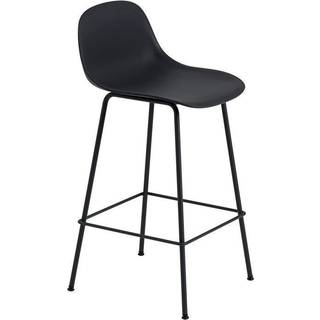 Muuto Fiber Barstol med Tube Base Og Ryglæn Sort/Sort H87,5 cm