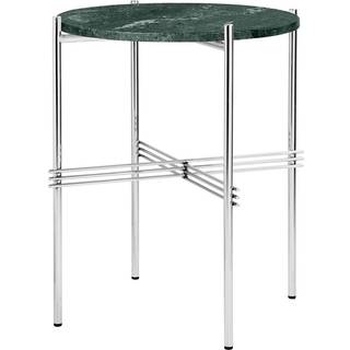 GUBI TS Sidebord Round Ø40 Poleret Stål/Green Guatemala Marmor