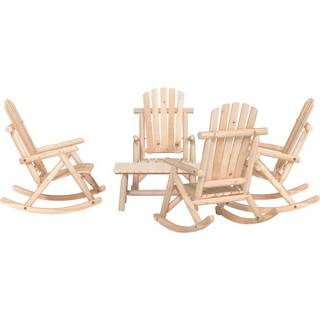 Loungesæt Til Haven 3 Dele Massivt Grantræ - Naturfarvet / 4x lænestol   bord