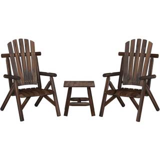 Loungesæt Til Haven 3 Dele Massivt Grantræ - Mørkebrun / 2x stol   bord