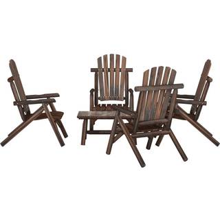 Loungesæt Til Haven 3 Dele Massivt Grantræ - Mørkebrun / 4x stol bord