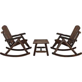 Loungesæt Til Haven 3 Dele Massivt Grantræ - Mørkebrun / bord 2x bænk