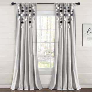 Lush Decor Boho Pom Pom Tassel Linen Window Curtain Panel (enkeltpanel) 95 """" L X 52 """" W Gray & Black