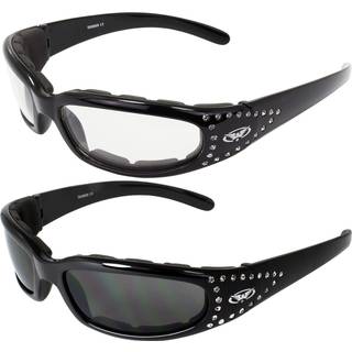 Global Vision 2 par Marilyn-3 Kvinders damer polstrede motorcykel solbriller bling sorte stoppede rammer med klare og r?glinser